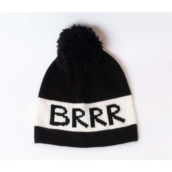 Kate Spade NY Women's Hat BRRR Black White Beanie With Pom Pom - Picture 1 of 4